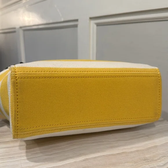 Kate Spade Bag Yellow White Striped Canvas Logo Small Tote Bag - Picture 10 of 17